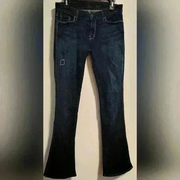 7 For All Mankind Kaylie Low Rise Flare Flared Dark Wash Blue Jeans Size 29 - Picture 9 of 14